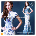 Hot Wholesale Chinese Qipao Style Slim Fashion Women Evening Wear Long Blue Mermaid Evening Dress